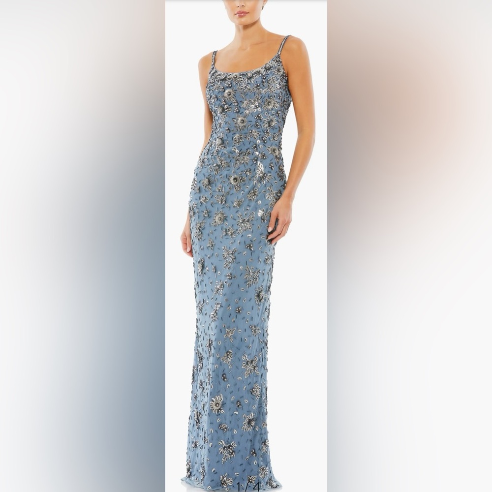 Mac Duggal Blue Floral Embellished Maxi Dress